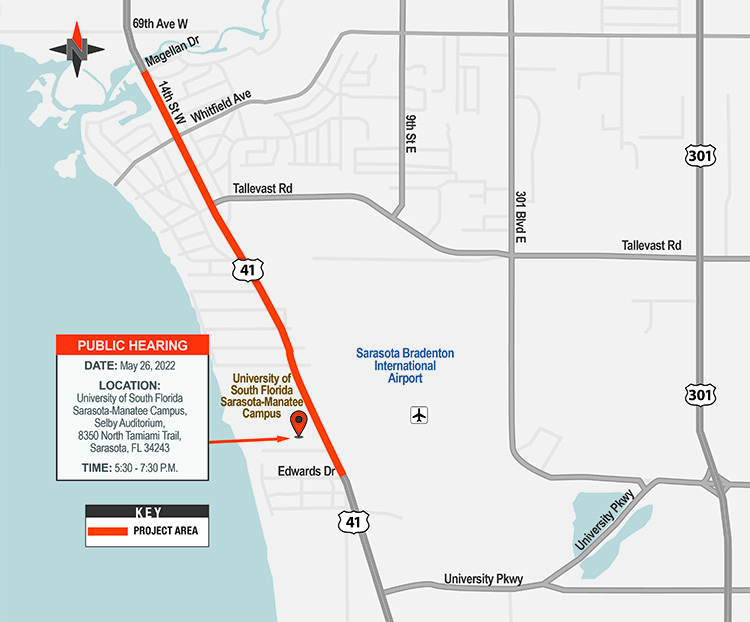 US 41 from Edwards Drive to Magellan Drive meeting location map